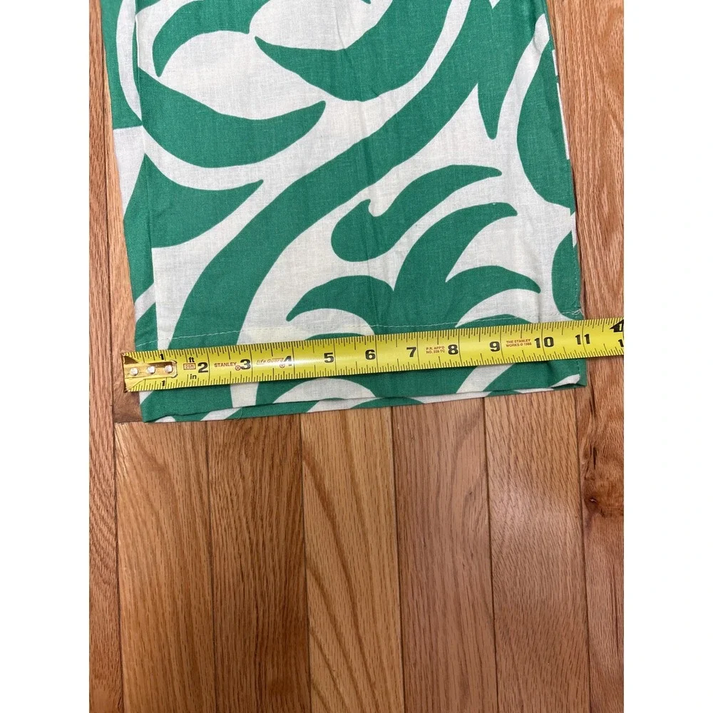 Green & White Abstract Wide Leg Elastic Waistband Lightweight Linen - Size XS